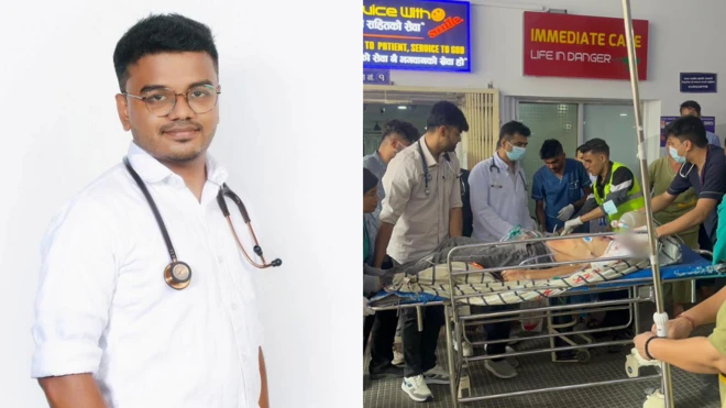 සීමාවාසික වෛද්‍යවරයෙකු වන නඳුන් මෙත්වඩන වම්පස රූපයෙන් දැක්වෙන අතර ඔහු සේවය කරන රෝහලේ රෝගියෙකුට ප්‍රතිකරන කරන අයුරු දකුණු පස රූපයෙන් දැක්වේ.
