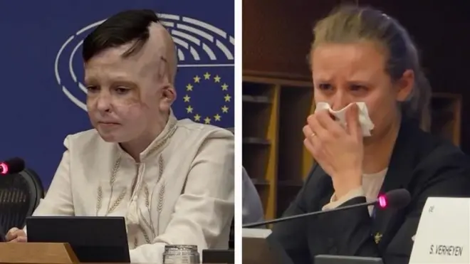 ロマン・オレクシフさんと通訳の女性の写真