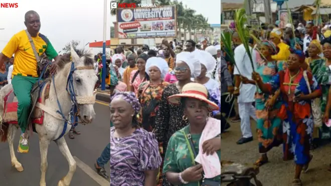 Ọkunrin kan gun ẹṣin atawọn eeyan mii ti wọn mu imọ ọpẹ lọwọ 