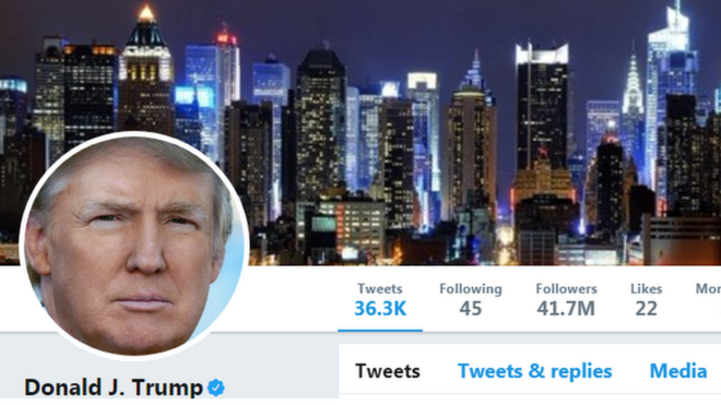 Captura de pantalla de la cuenta de Twitter de Donald Trump.