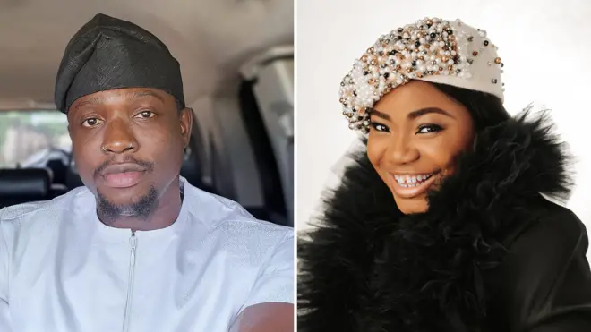 A collage picture of Martins Vincent Ose (Very Dark Man and Mercy Chinwo)