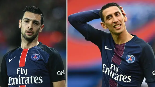 Las casas de los futbolistas argentinos del PSG Javier Pastore (izquierda) y Ángel Di María (derecha) fueron allanadas.