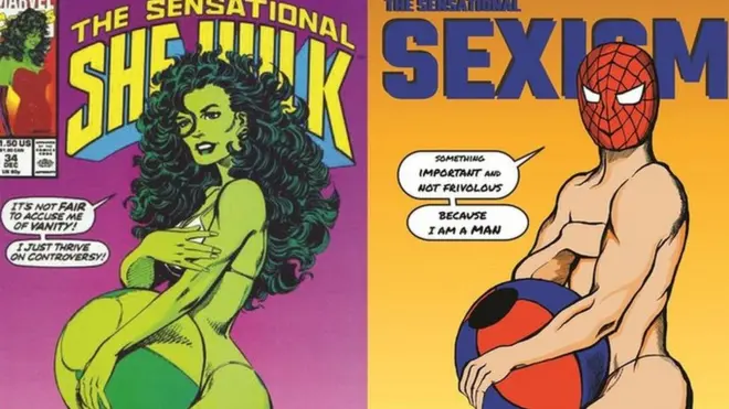 Arora prikazuje poznate muške strip junake u ženskim pozama