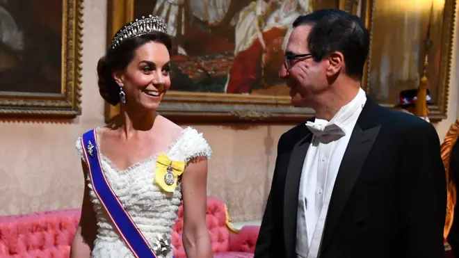 The Duchess of Cambridge was partnered with US Secretary of the Treasury Steven Mnuchin for the royal procession