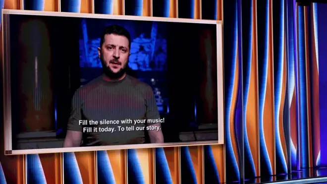 Volodymyr Zelensky addressed the Grammys audience
