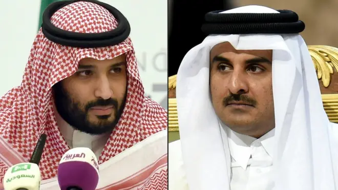 सऊदी अरब के क्राउन प्रिंस मोहम्मद बिन सलमान और क़तर के आमिर शेख तमीम बिन हमाद अलथानी