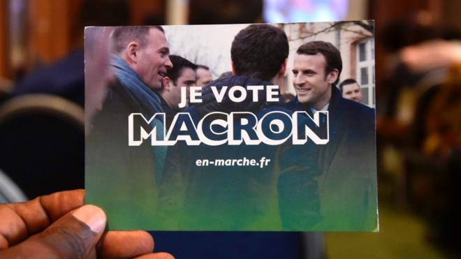 Campaign leaflet for French presidential candidate Emmanuel Macron