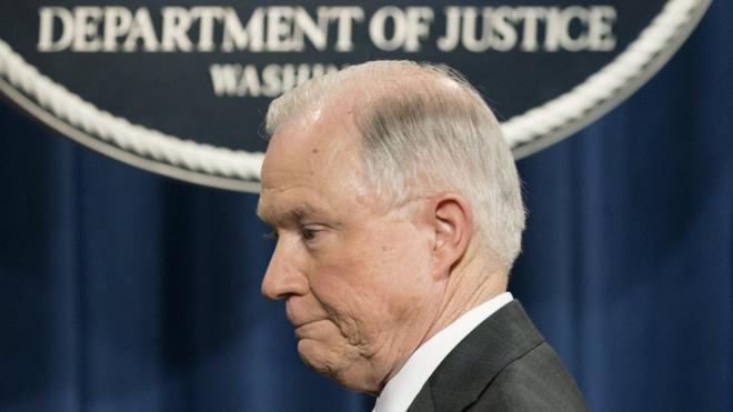 US Attorney General Jeff Sessions concludes a news conference on 3 March 2017