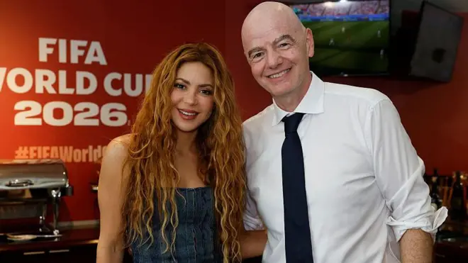 World Cup half-time performer Shakira alongside Fifa president Gianni Infantino