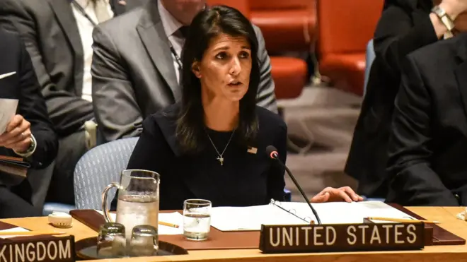 นางเฮลีย์ ชี้ นายคิม จอง-อึน ได้แสดงให้เห็นผ่านการกระทำของเขาแล้วว่า เขากำลัง "วอนหาสงคราม"