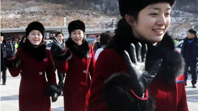 지난 2018년 평창 동계올림픽에 참가하기 위해 방남한 북한 응원단 여성들.
