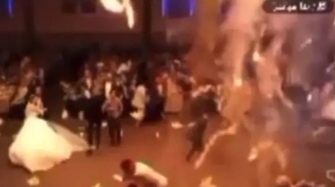 لحظة اشتعال النار في زفاف الحمدانية
