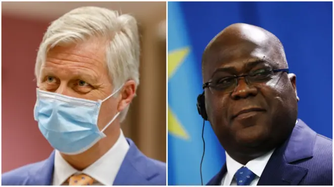 King Philippe of Belgium, left, and President Felix Tshisekedi of DR Congo