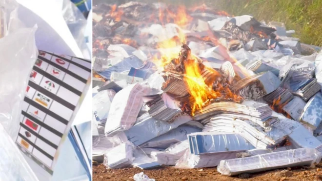Ghana electoral commission burn ballot papers
