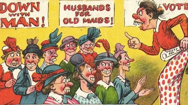 Postcard showing ugly women