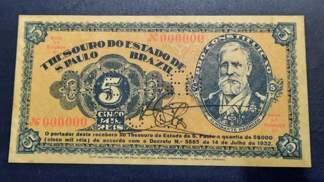 Reprodução de nota de "dinheiro paulista" de 1932