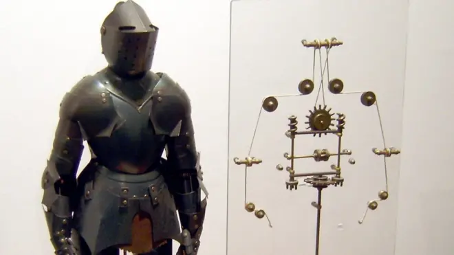 Recreación de un robot a partir de los diseños de Leonardo da Vinci.