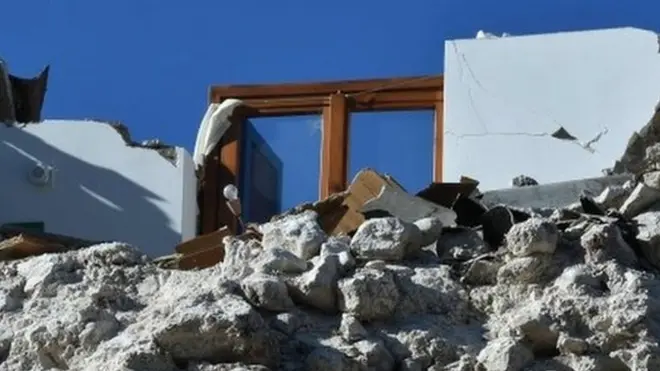 A house destroyed by the Italian earthquake of 30 October 2016 in the central town of Norcia