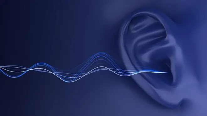 Ilustração da vibração do som até um ouvido humano 