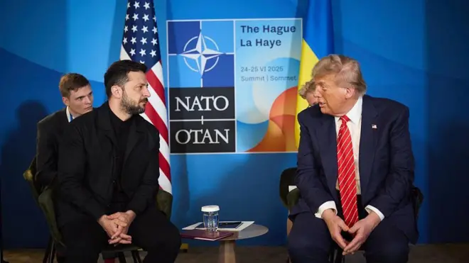 Володимир Зеленський і Дональд Трамп на саміті НАТО