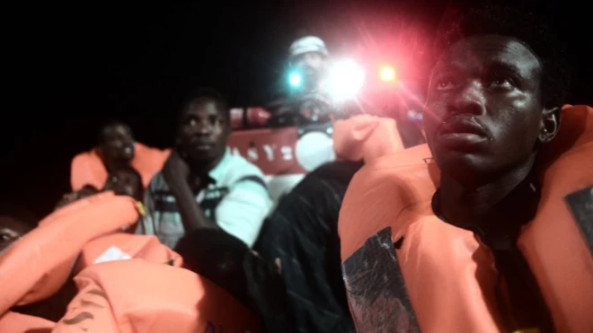 A migrant on board a rescue ship in the Mediterranean
