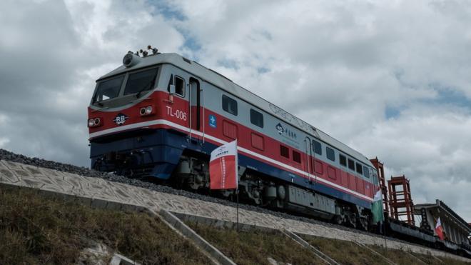 A picture taken on June 23, 2018 shows locomotive at the construction site of Standard Gauge Railway (SGR) during the Presidential Inspection of the SGR Nairobi-Naivasha Phase 2A project in Nairobi, Kenya.