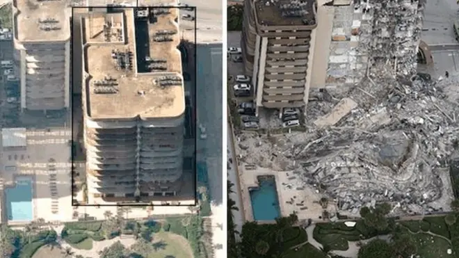 antes e depois do desabamento