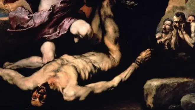 《阿波罗和马耳叙阿斯》（1637年）表现的是里贝拉最喜欢的主题之一：活剥人皮。