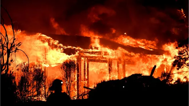 Di fire still dey burn for di wine country of California