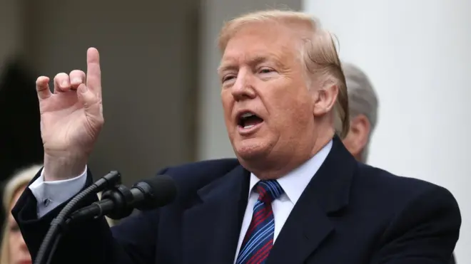 صدر ڈونلڈ ٹرمپ کو وائٹ ہاؤس میں اخباری نمائندو سے بات کرتے ہوئے دیکھا جا سکتا ہے