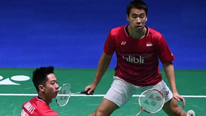 Kevin/Marcus dalam laga All England 2017 di Birmingham, Inggris.
