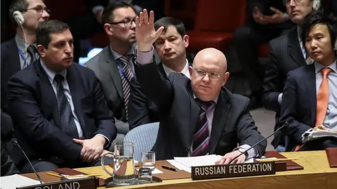 Rusya'nın BM Büyükelçisi Vassily Nebenzia tasarıyı veto etti.
