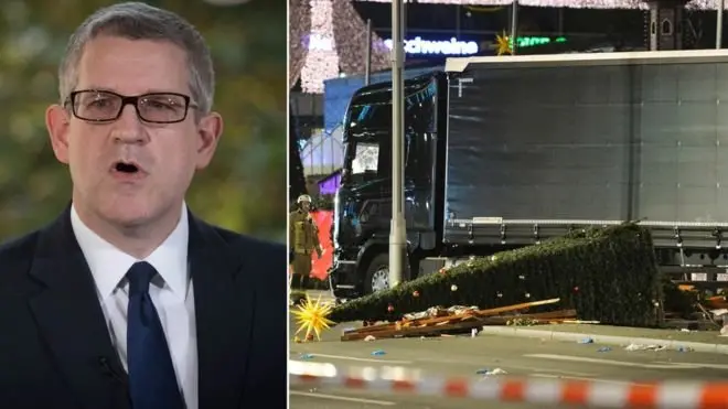 Andrew Parker (kiri) akan memperingatkan bahwa ISIS masih berniat melakukan kejahatan di Eropa, seperti serangan truk di Berlin pada 2016 lalu.