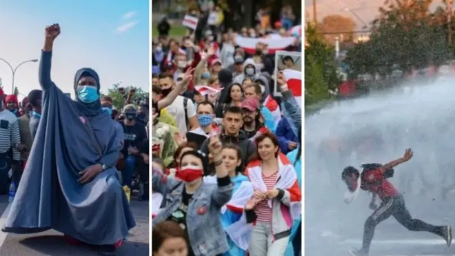 Fotos of protesters for Nigeria, Chile and Belarus