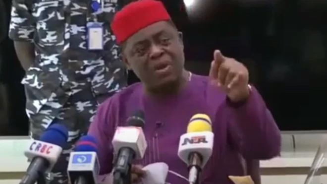 L'ancien ministre nigérian Femi Fani-Kayode lors de la conférence de presse de Calabar en août 2020