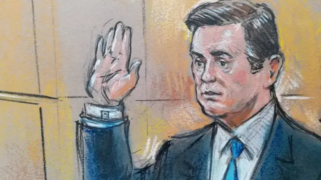 Манафорт в суде (рисунок)