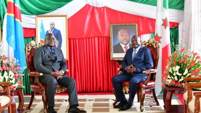 élix Antoine Tshisekedi Tshilombo wa Kongo (i bubamfu) yari mu rugendo ku munsi wa gatanu, 14/06/2019