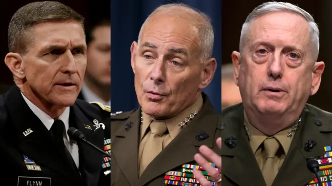 Los exgenerales Michael Flynn, John Kelly y James Mattis