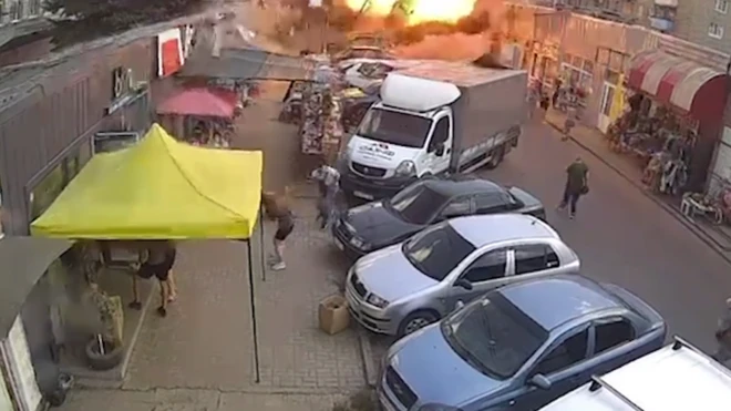 CCTV, shared by Ukrainian President Volodymyr Zelensky, appeared to show the moment of the explosion