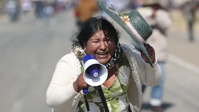Manifestante a favor de Evo Morales en Bolivia. 