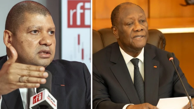 Foto of former commerce minister, Jean Louis Billon and president of Ivory coast Alassane Ouattara 