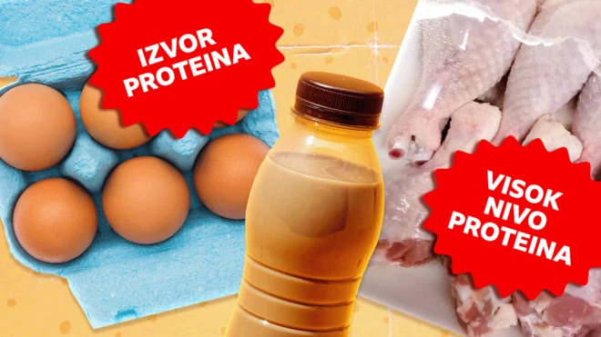 Ilustracija sa jajima, pilećim batacima i mlečnom kafom u flašici