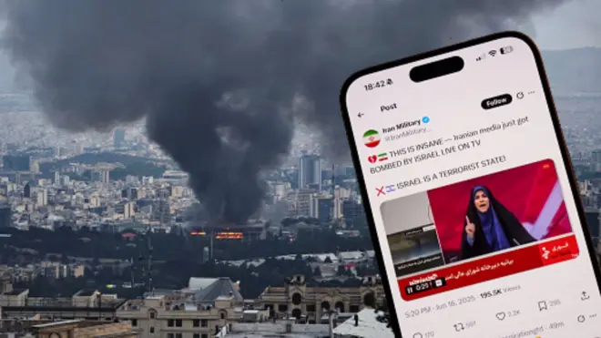 伊朗國家電視台被空襲推特及遠景畫面