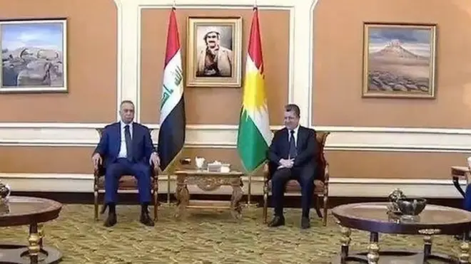 نخست وزیر عراق (نفر او از سمت چپ) قرار است از محل اصابت موشک های سپاه بازدید کند