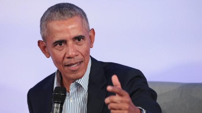 Former US President Barack Obama speaks to guests at the Obama Foundation Summit in Chicago, Illinois, on 29 October 2019