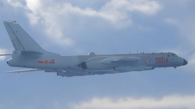 中国空军的轰-6远程轰炸机（台湾国防部照片）。