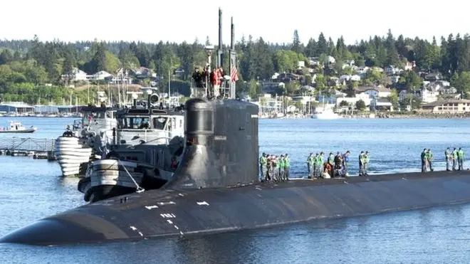 The USS Connecticut leaves port in 2018.