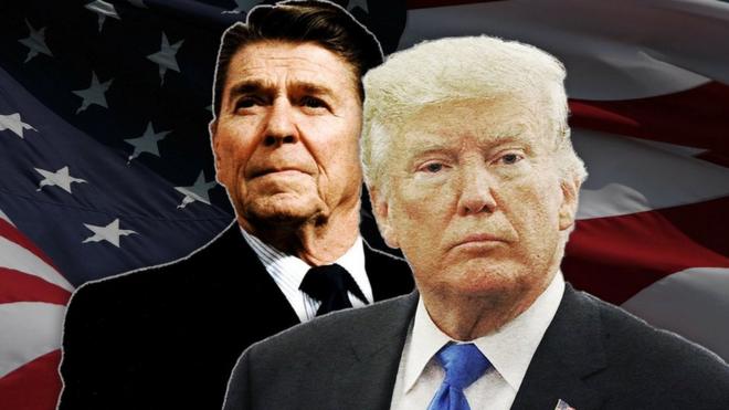 Former US President Ronald Reagan and US President Donald Trump.