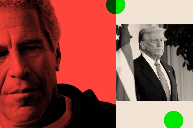 Dos imágenes: Jeffrey Epstein y Donald Trump