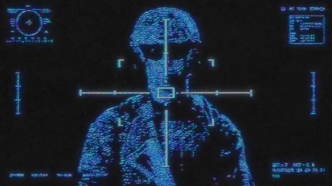 Cилует солдата в об'єктив тепловізора - ілюстрація